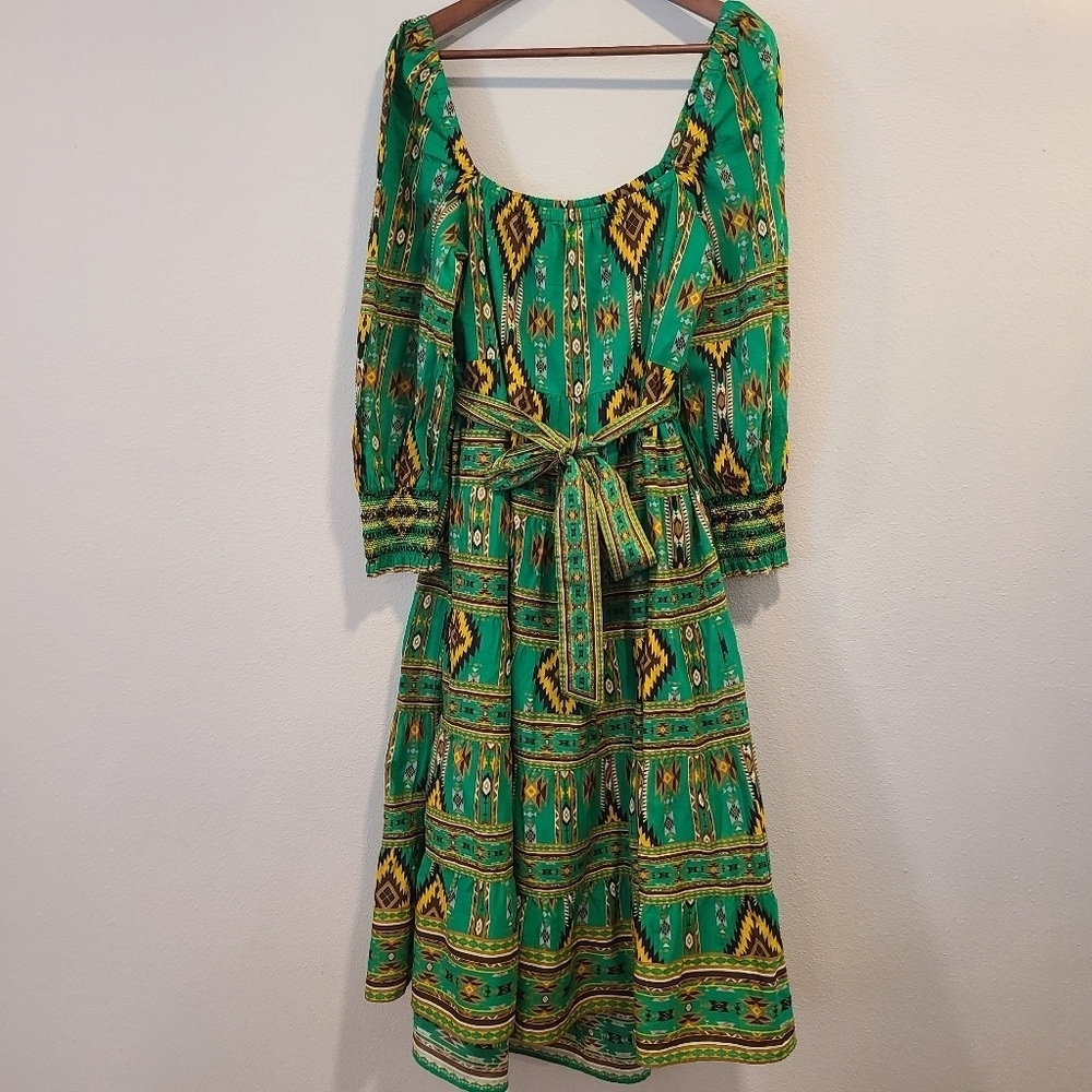 Alice + Olivia Emerald Ikat Rowen Tiered Midi Dress - Picture 3 of 7